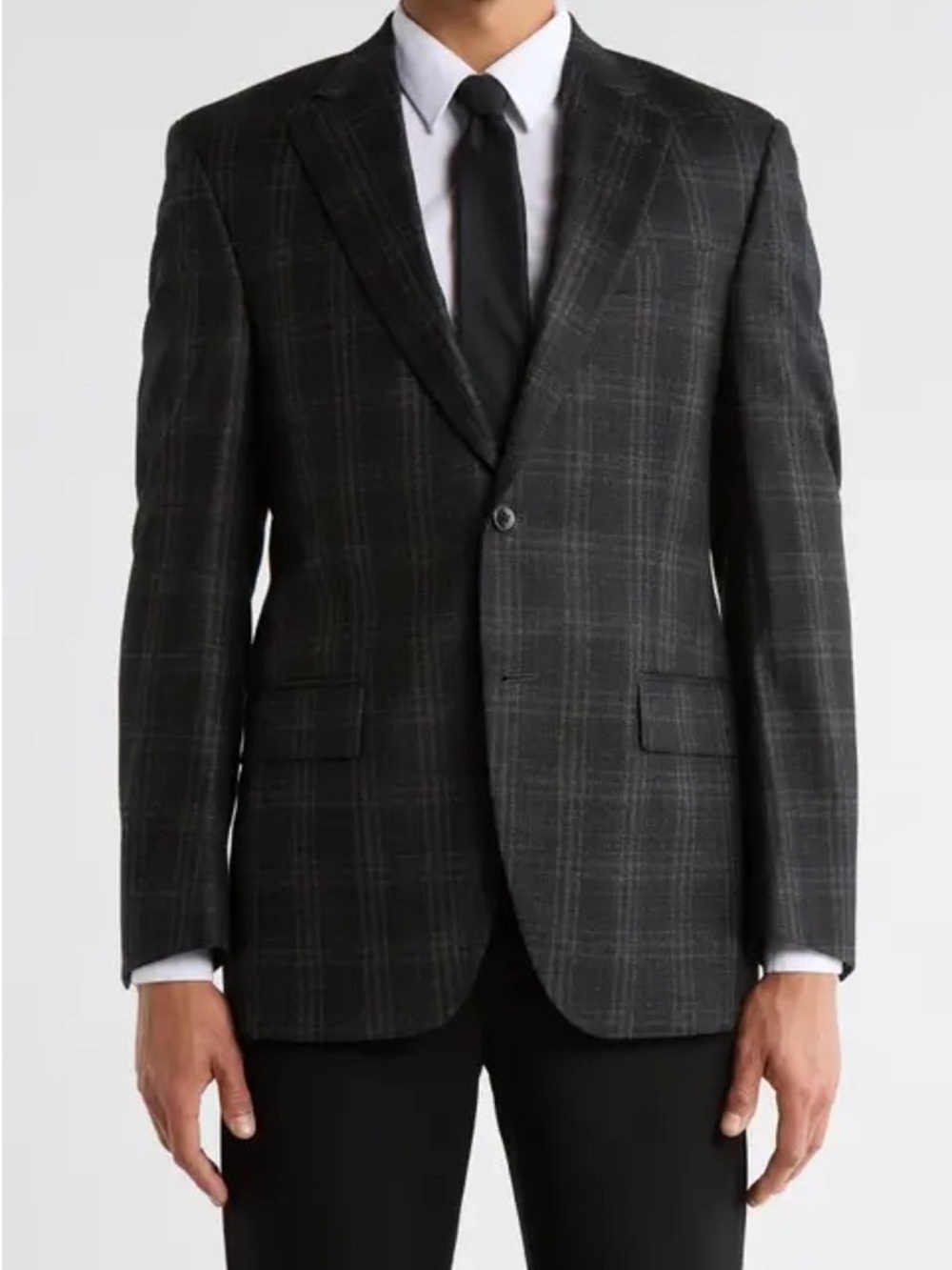 H&M Charcoal Plaid Single-Breasted Blazer